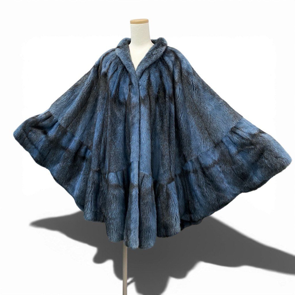 29l27《超希少》 染め クロスミンク ポンチョ型 ロングコート サイズF