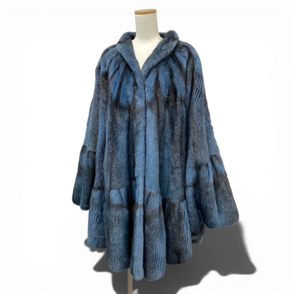 29l27《超希少》 染め クロスミンク ポンチョ型 ロングコート サイズF