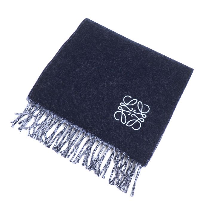 LOEWE ネイビー マフラー LOEWE ロエベ ロゴ アナグラム バイカラー スカーフ マフラー ネイビー