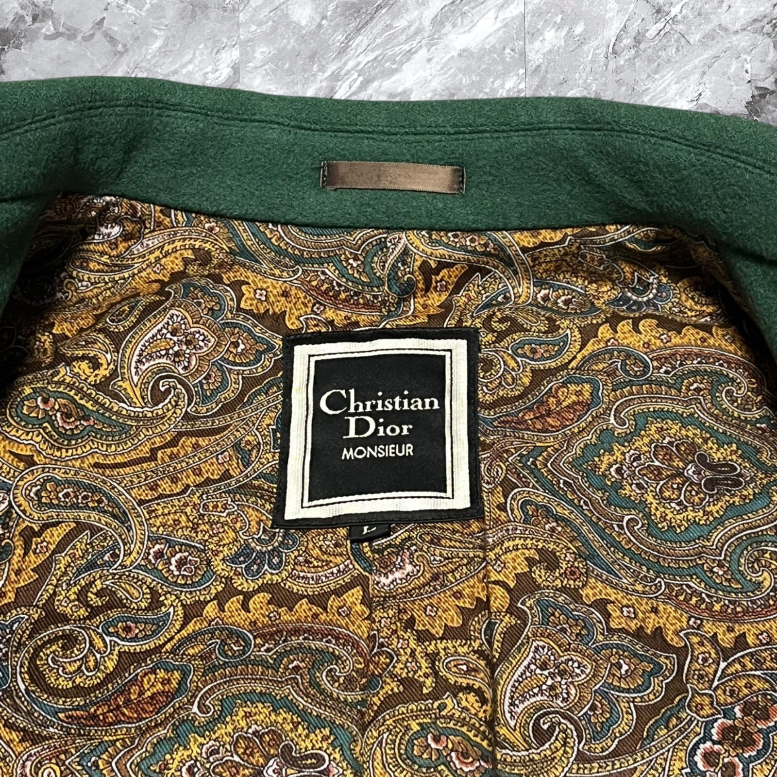 極美品 クリスチャンディオール ピーコート アルパカ ヘリンボーン ダブル S 極美品 クリスチャンディオール ピーコート アルパカ ヘリンボーン