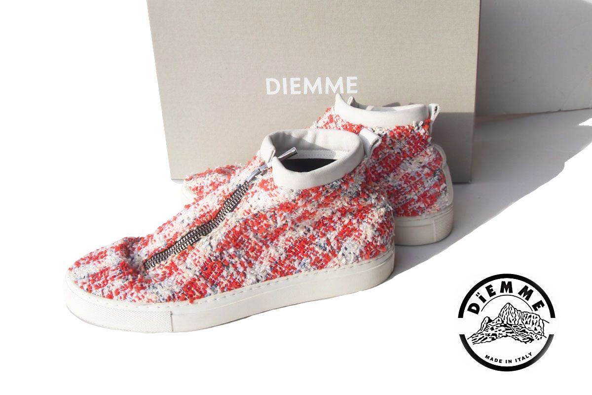 DIEMME ジップアップ ハイカットスニーカー ツイード レザー 新品 