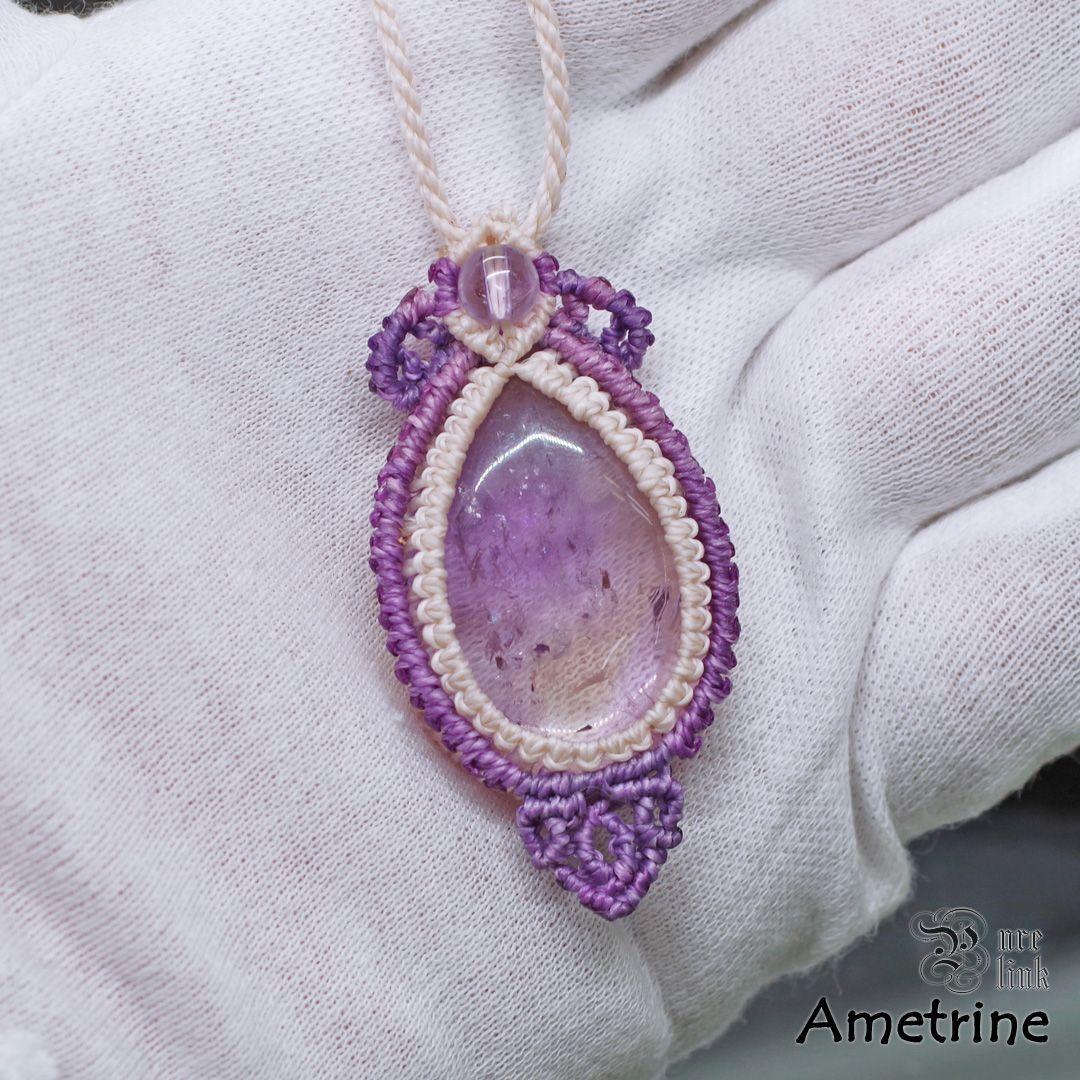 紫黄色の癒しの魔石『アメトリン』マクラメ編トップネックレス5 - メルカリ