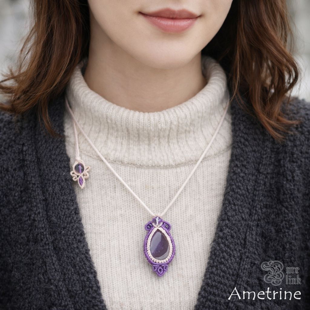 紫黄色の癒しの魔石『アメトリン』マクラメ編トップネックレス5 - メルカリ