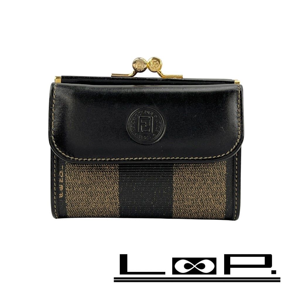 フェンディ □新同□ヴィンテージ□ ペカン 三つ折り がま口 財布