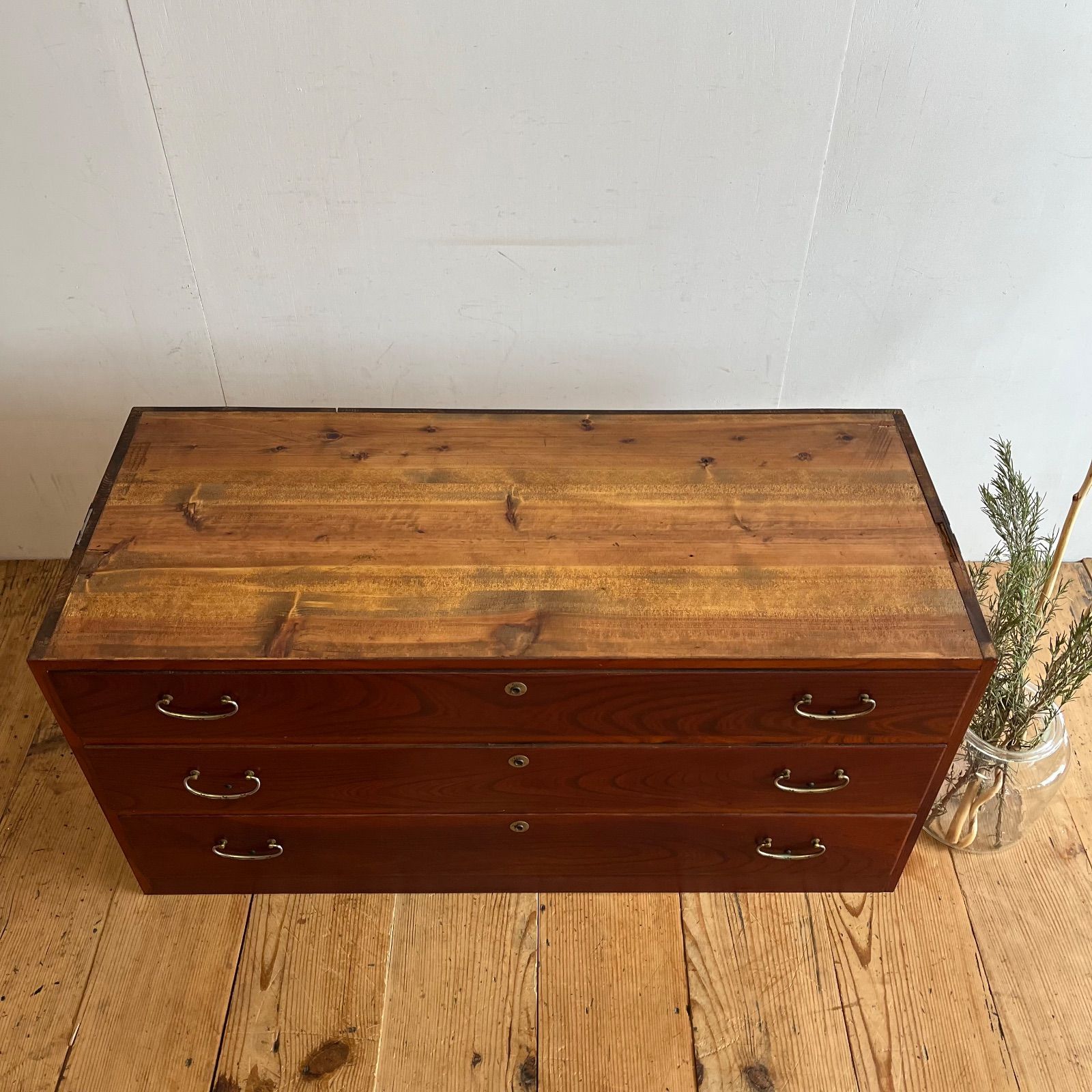 アンティーク チェスト 箪笥 ローボード テレビ台 昭和レトロ 3段 y457