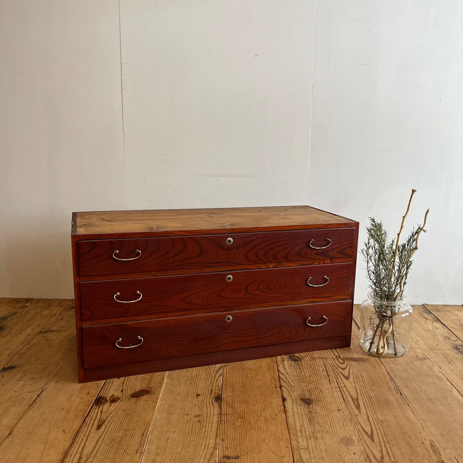 アンティーク チェスト 箪笥 ローボード テレビ台 昭和レトロ 3段 y457