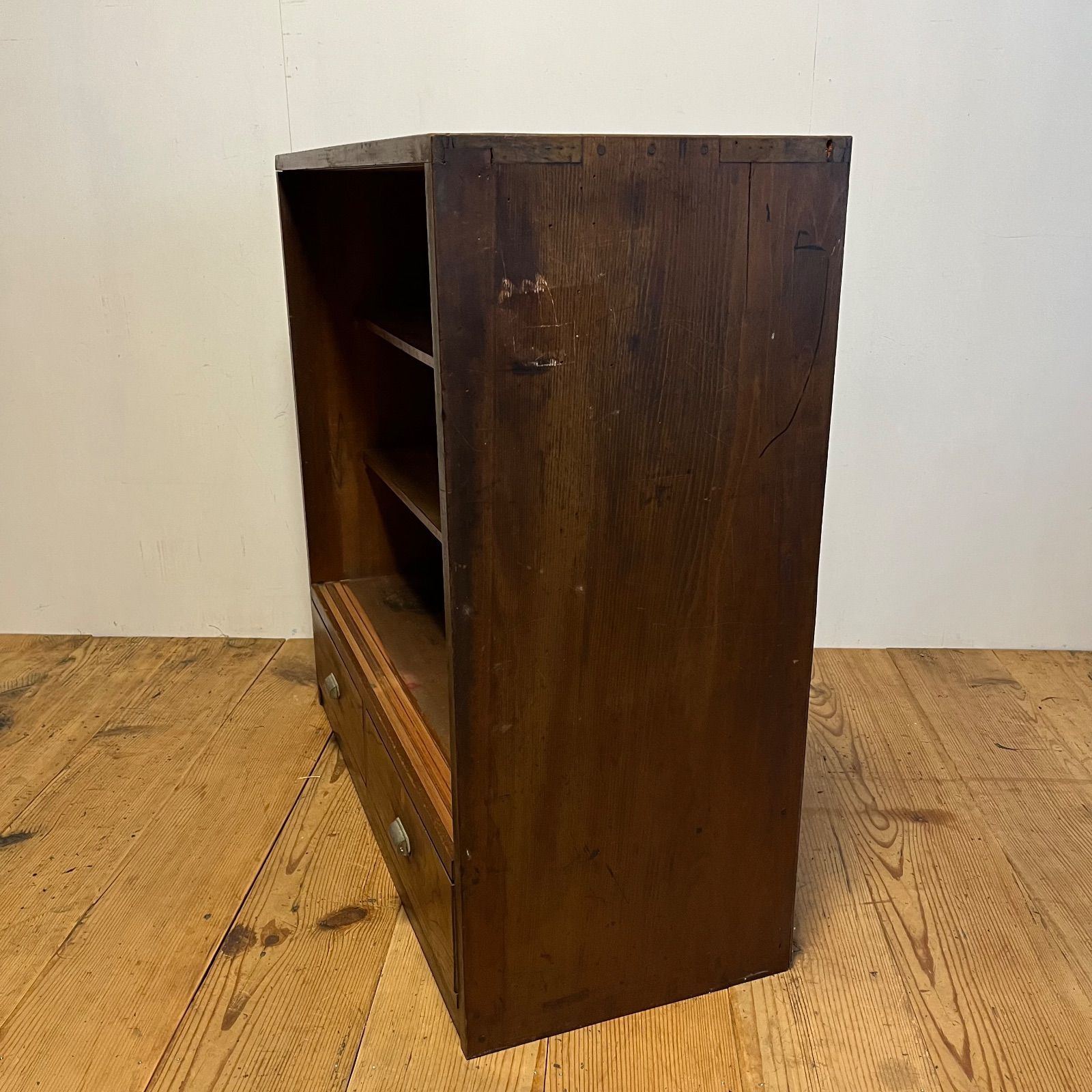 アンティーク ガラス戸棚 引き戸収納棚 古家具 食器棚 キャビネット