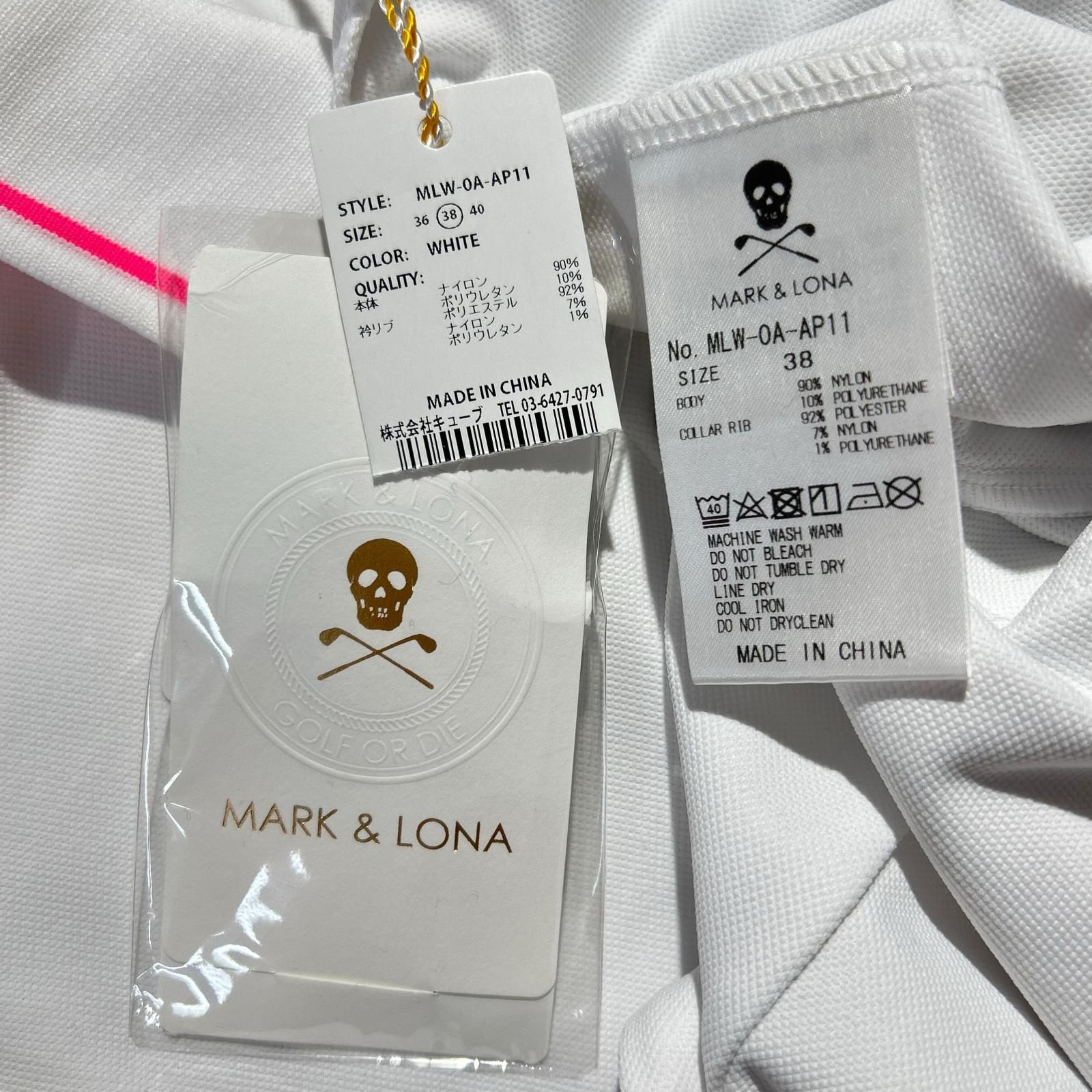 【美品】MARK&LONA ホワイト 長袖サイズ38 未使用品 レディース マークアンドロナ MARK&LONA 長袖ポロシャツ 38(M
