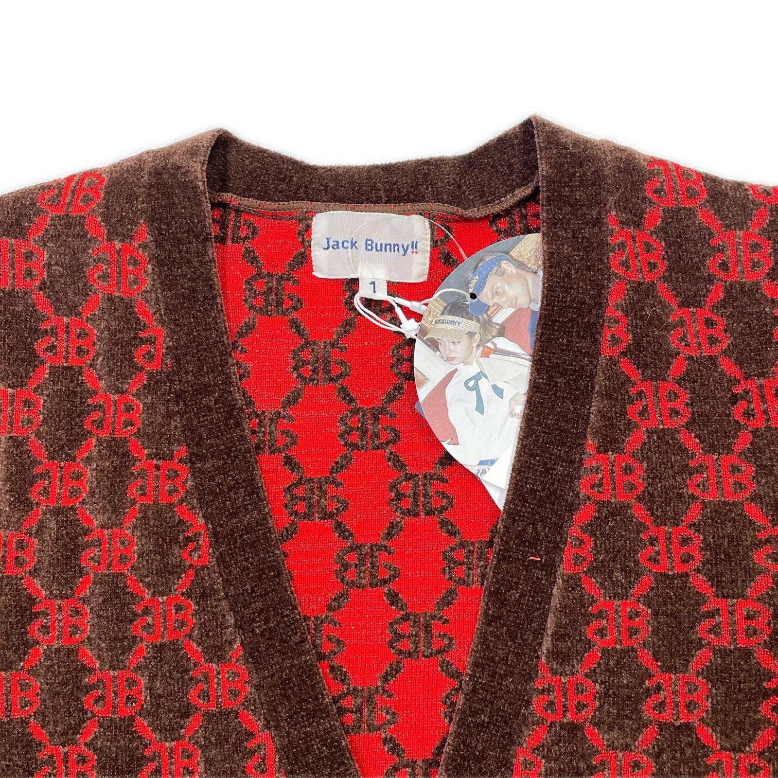 ジャックバニー　カーディガン　刺繍ロゴ　ボーダー　ワッフル　ゴルフ　レッド　M ジャックバニー カーディガン 刺繍ロゴ ボーダー ワッフル ゴルフ