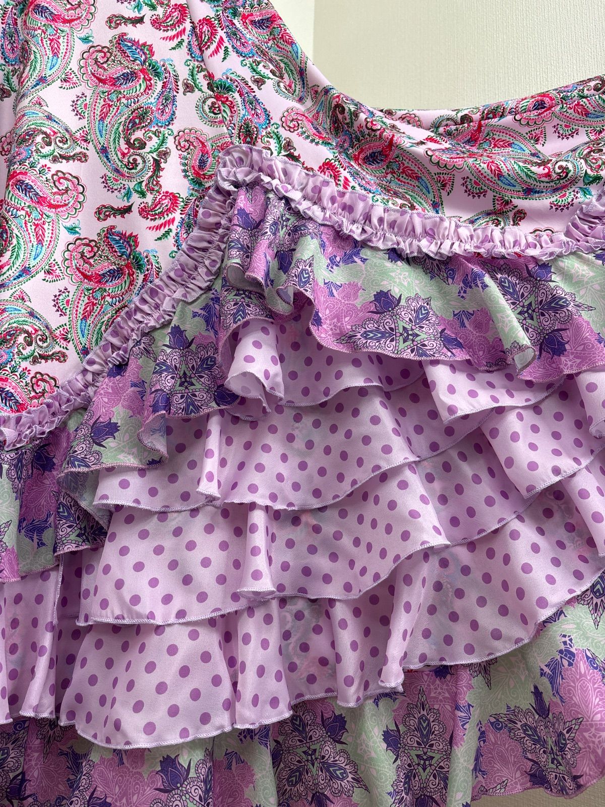 新品》フラメンコ ファルダ ピンク×薄パープル 社交ダンス ロング