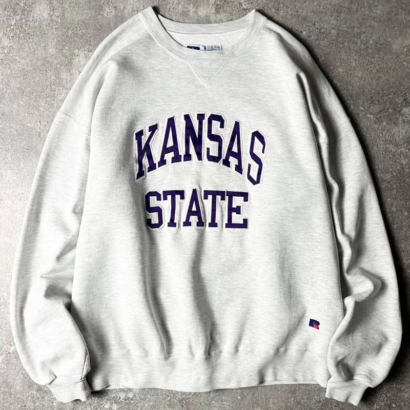 90s USA製 RUSSELL 2段 カレッジ パッチ 刺繍 スウェット トレーナー