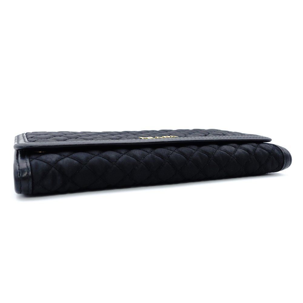 プラダ PRADA 長財布 ブラック ナイロン レザー 財布 黒 ゴールド金具 