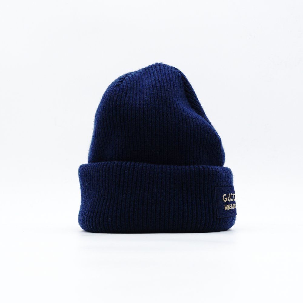 グッチ GUCCI ネイビー ニット帽 ビーニー Mサイズ 58cm ウール ロゴ