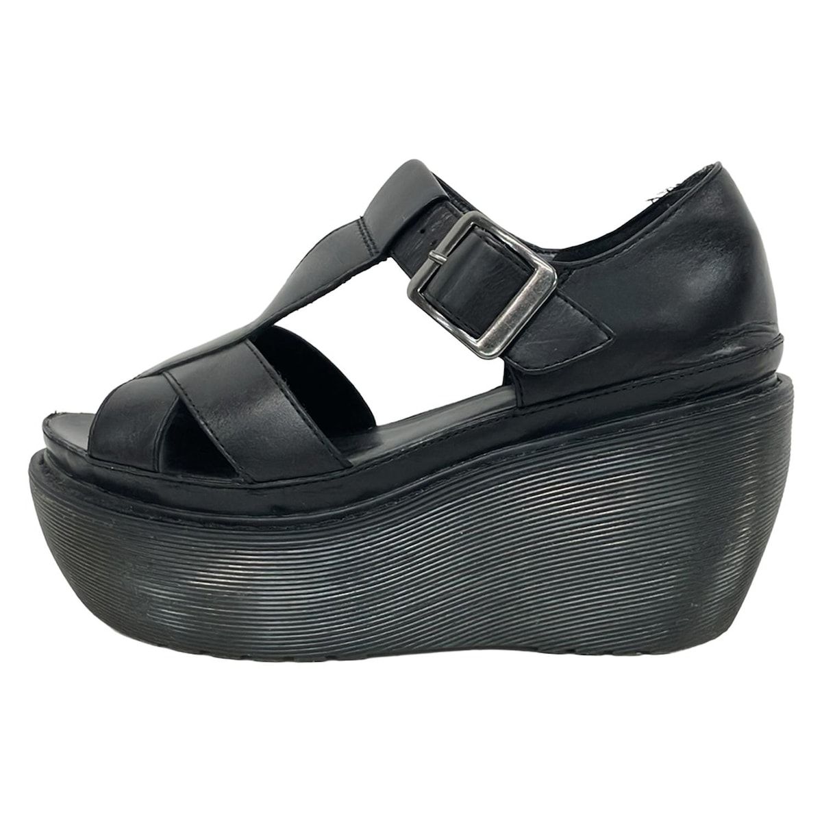 Dr Martens ドクターマーチン パンプス 3 レディース 黒 オープントゥ ウェッジソール レザー