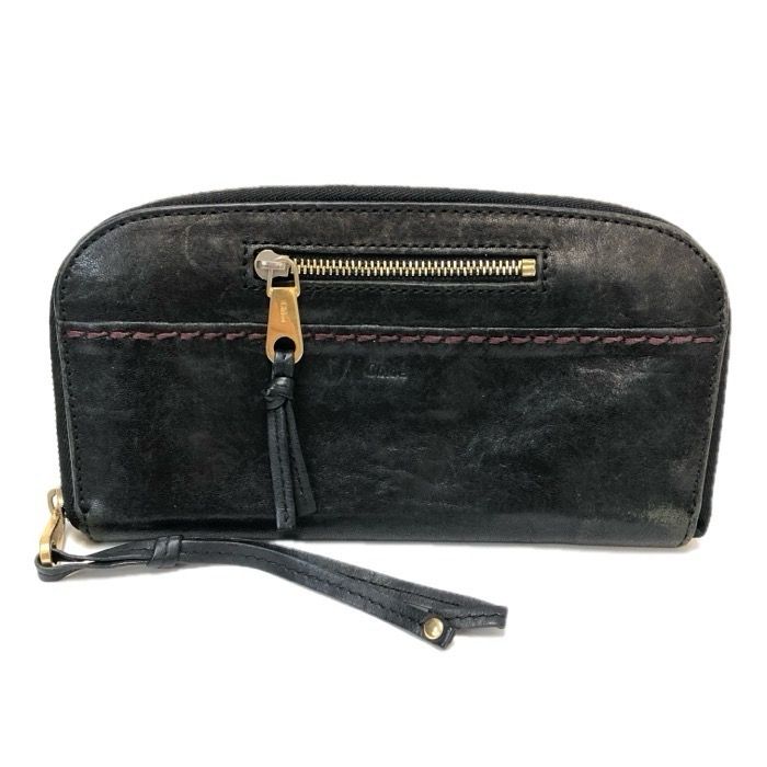 Chloe クロエ ラウンドファスナー 長財布 レザー ブラック【中古