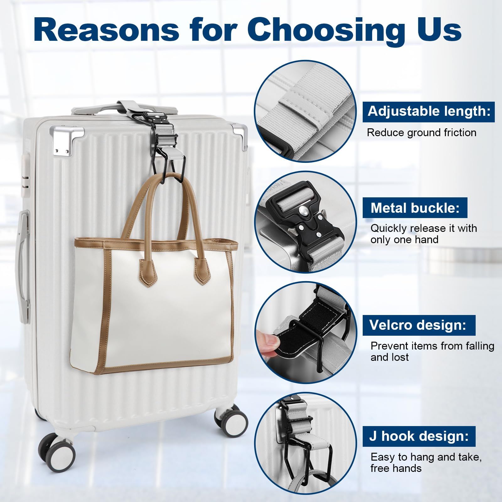 Exshoiu ラゲッジフックストラップ、Jフック 荷物ストラップ 客室