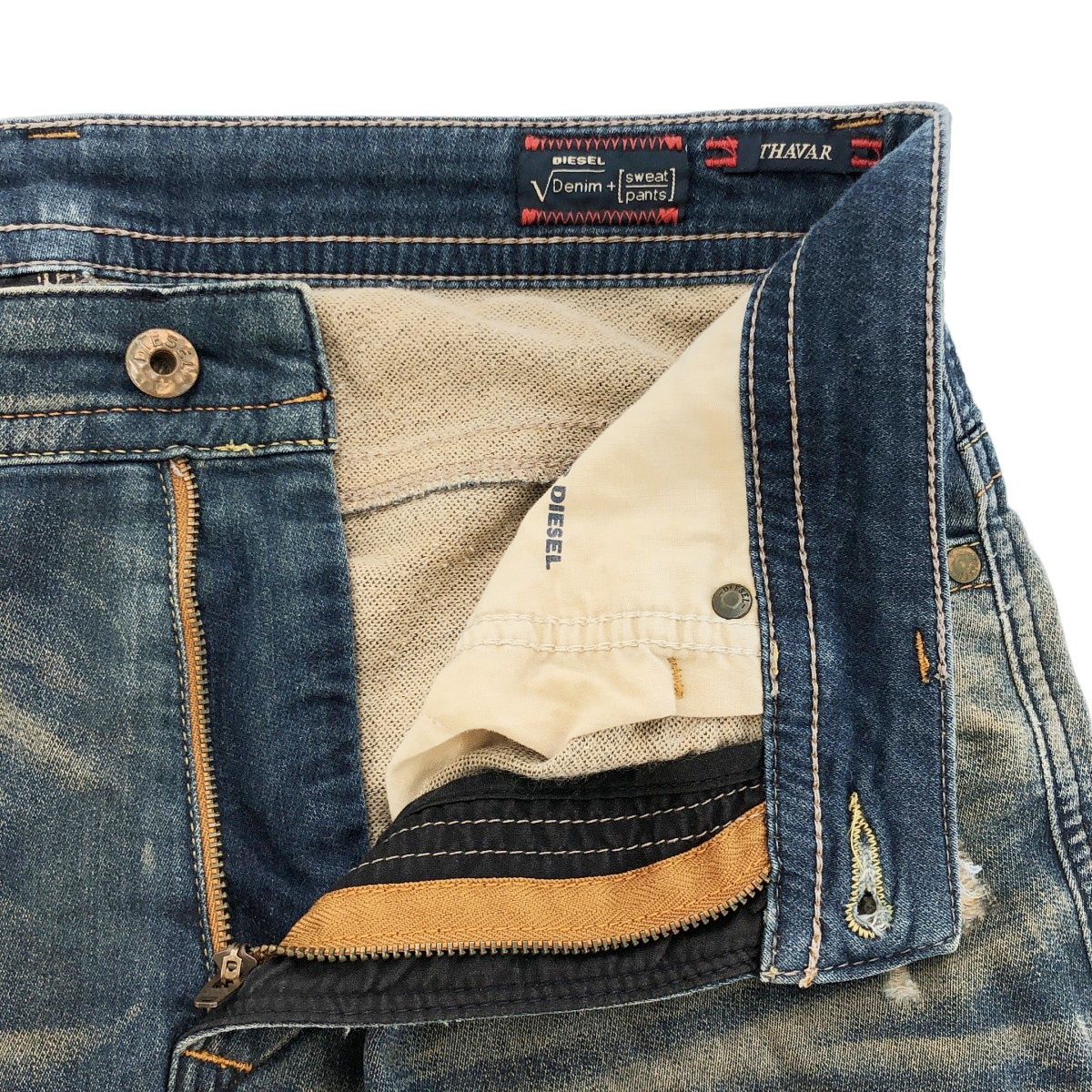 DIESEL ディーゼル THAVAR-NE ダメージスウェットデニムジョグパンツ