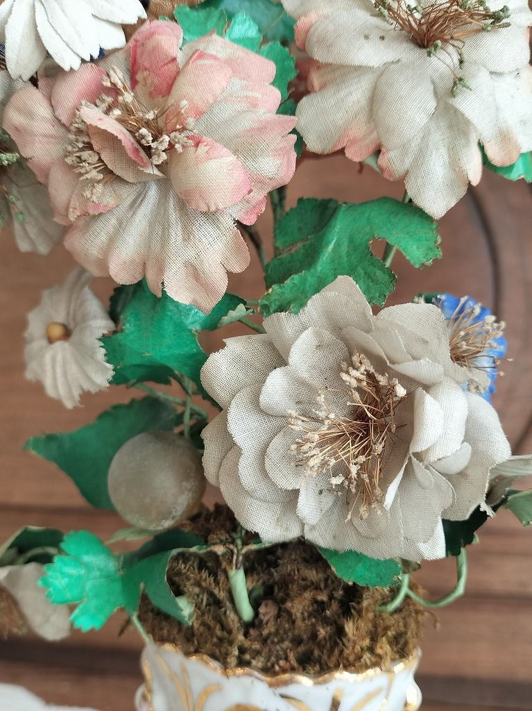 フランス アンティーク 19世紀 ナポレオン3世 ドームガラス 花瓶 布花