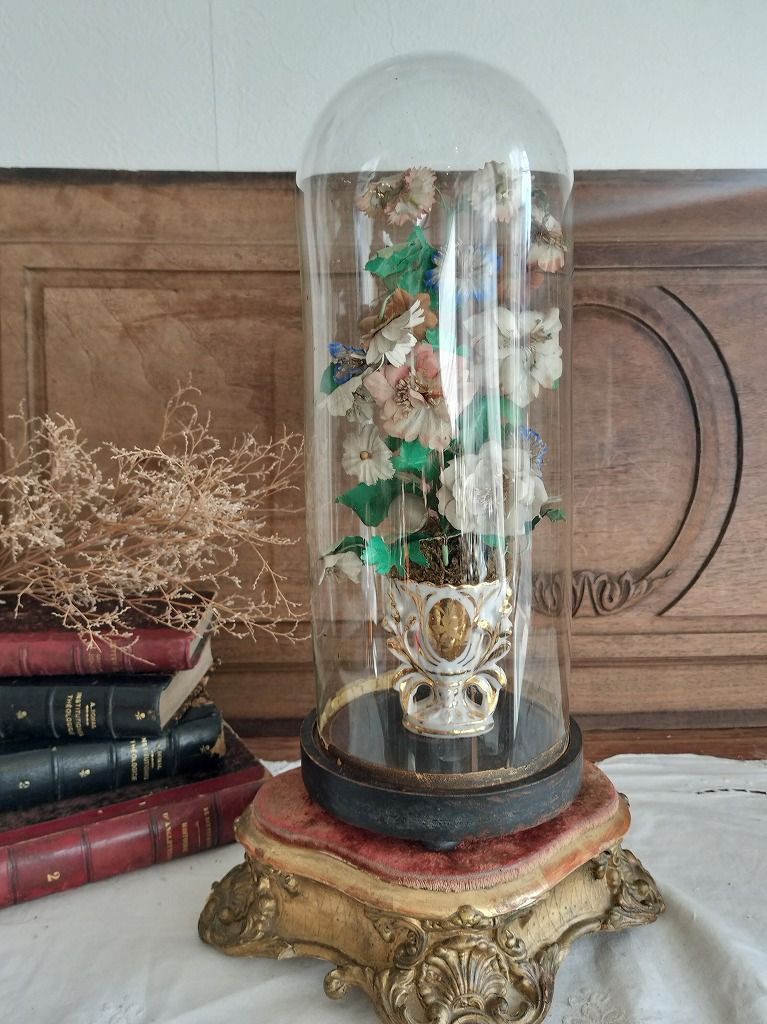 フランスアンティークバラとリボンのガラス花瓶｜GLASSWARE - リボン