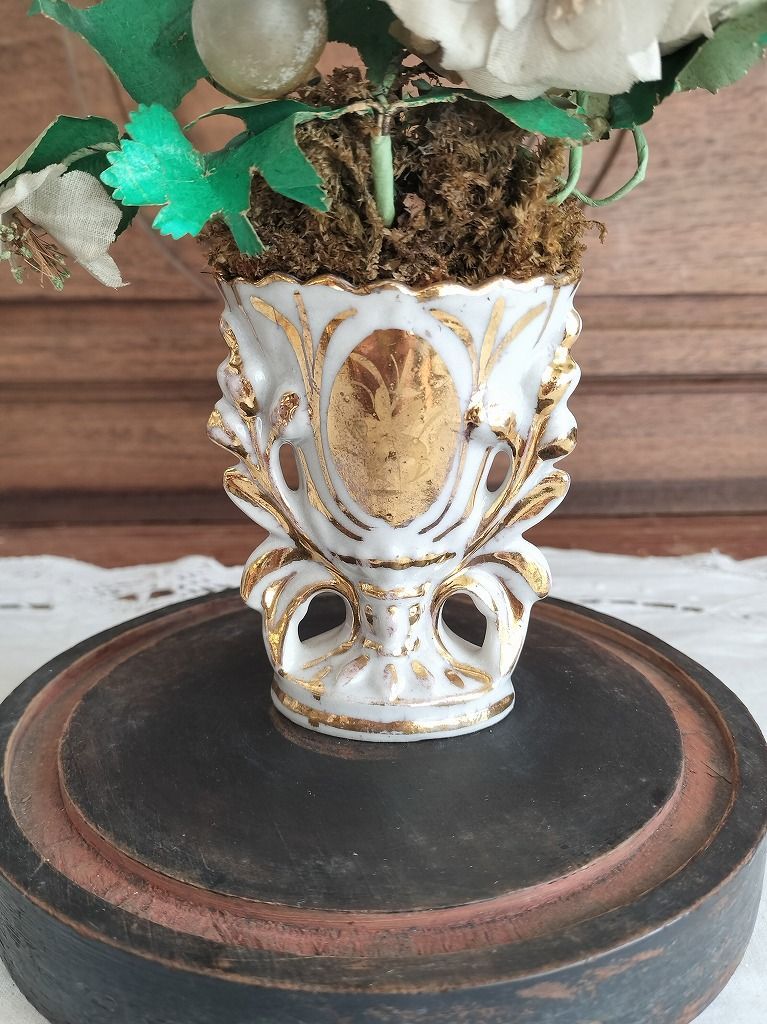 フランス アンティーク 19世紀 ナポレオン3世 ドームガラス 花瓶 布花