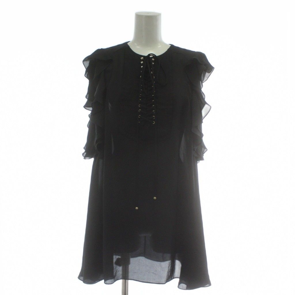 ジバンシィ GIVENCHY ブラウス ノースリーブ 総柄 シルク 36 黒 ブ ジバンシィ GIVENCHY ブラウス ノースリーブ シアー レースアップ 36 S