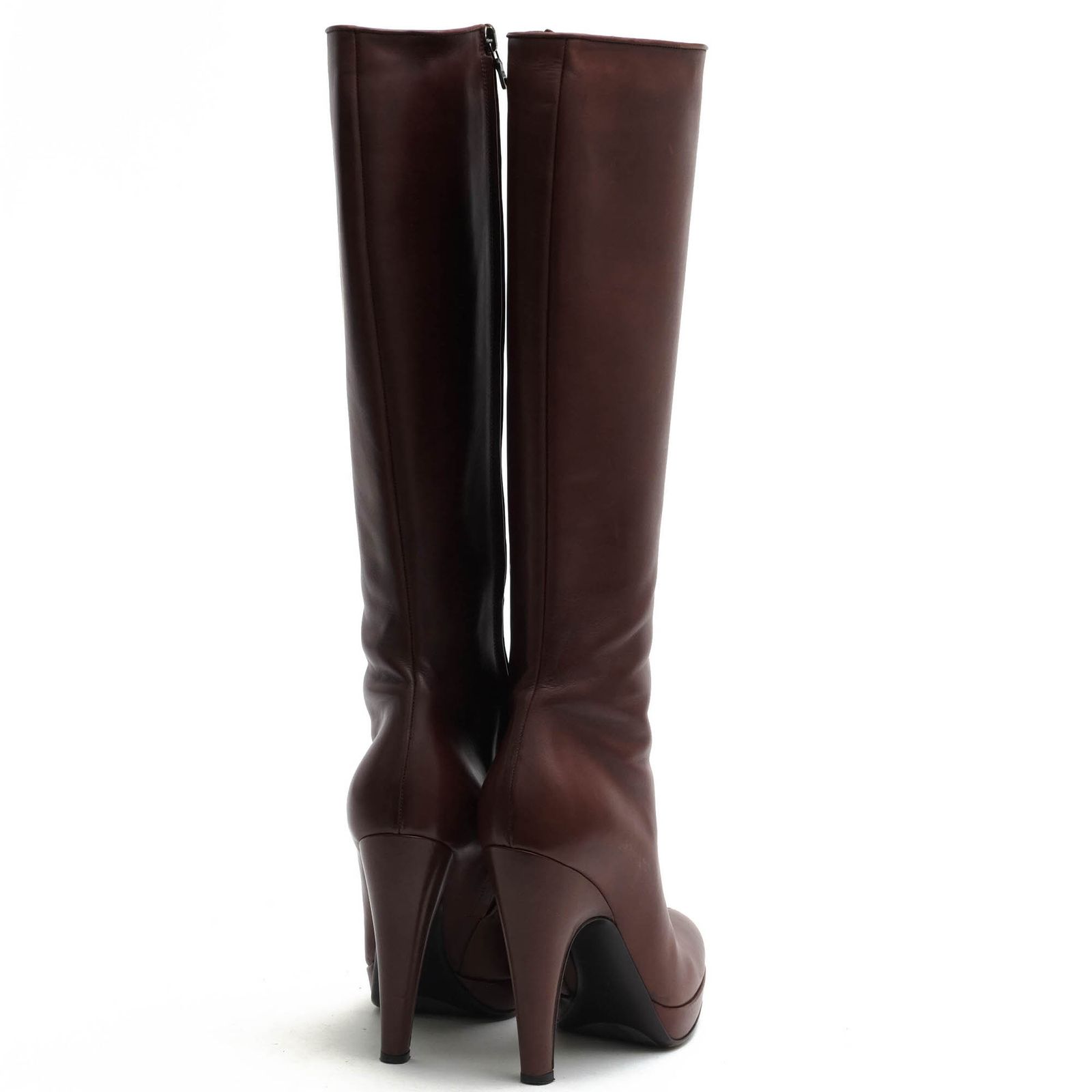 PRADA プラダ　　ブラウンレザー ロングブーツ ジッパー付き 極美品・箱付】PRADA ロングブーツ 36 ダークブラウン レザー - メルカリ