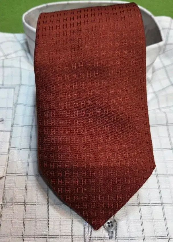 Hermes ファッション H パータン ブラウン シルク ネック タイ 楽天