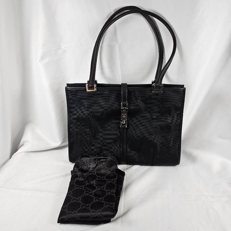 保存袋付】グッチ トートバッグ ジャッキー シルバー金具 黒 ナイロン