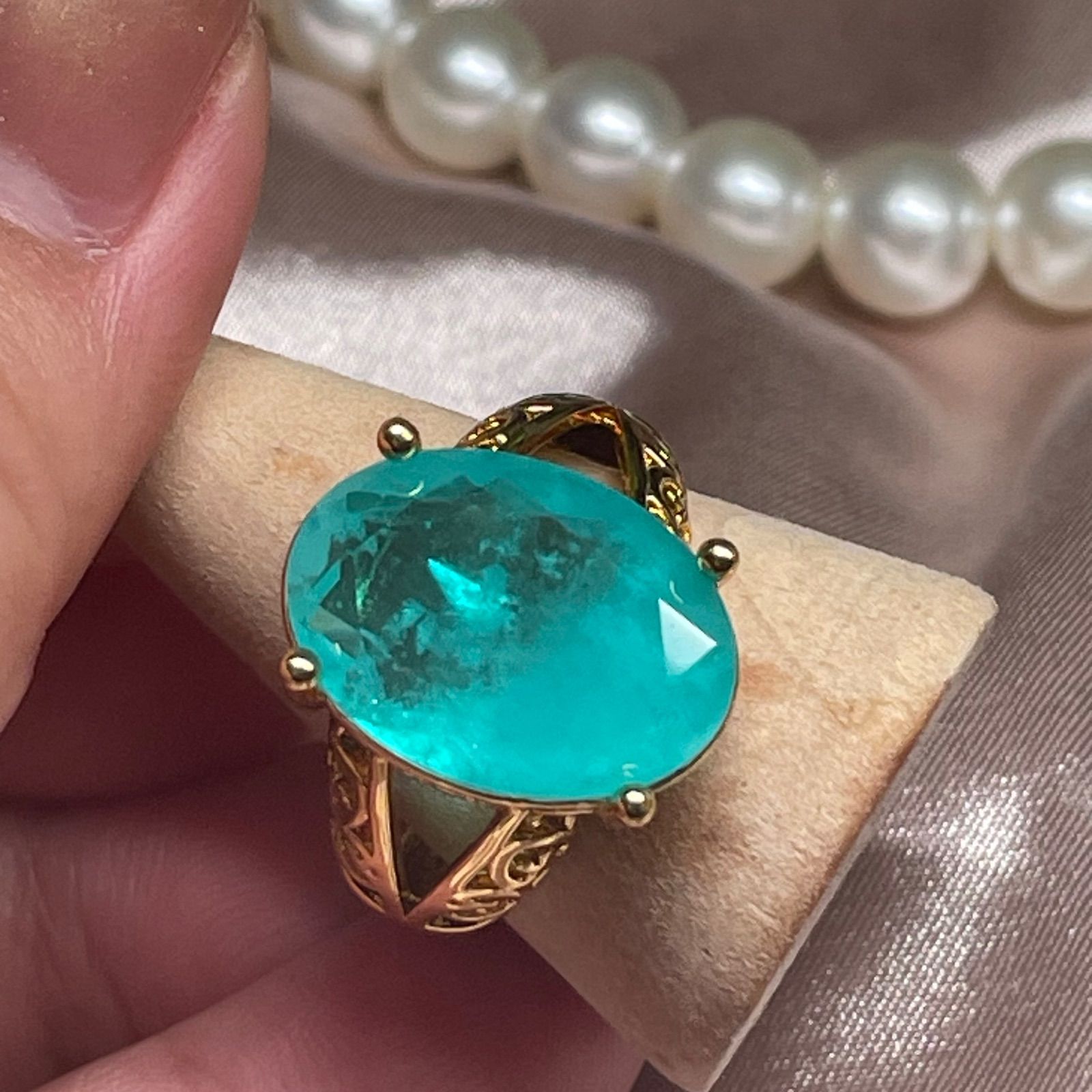 パライバトルマリン シーブルーゴールドリングフリーサイズ - メルカリ