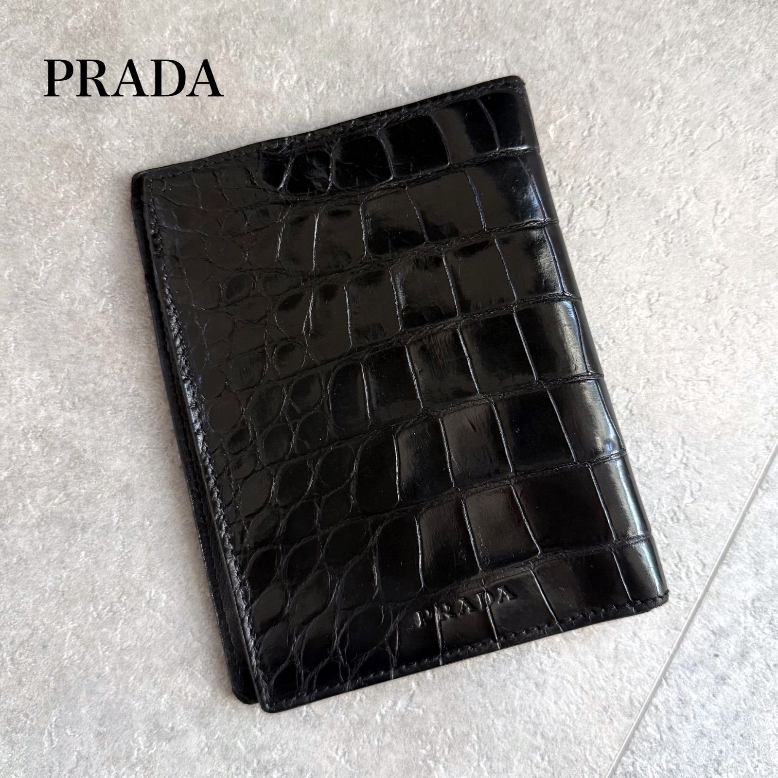 希少 美品 PRADA プラダ クロコダイル型押し カードケース 札入れ 二 