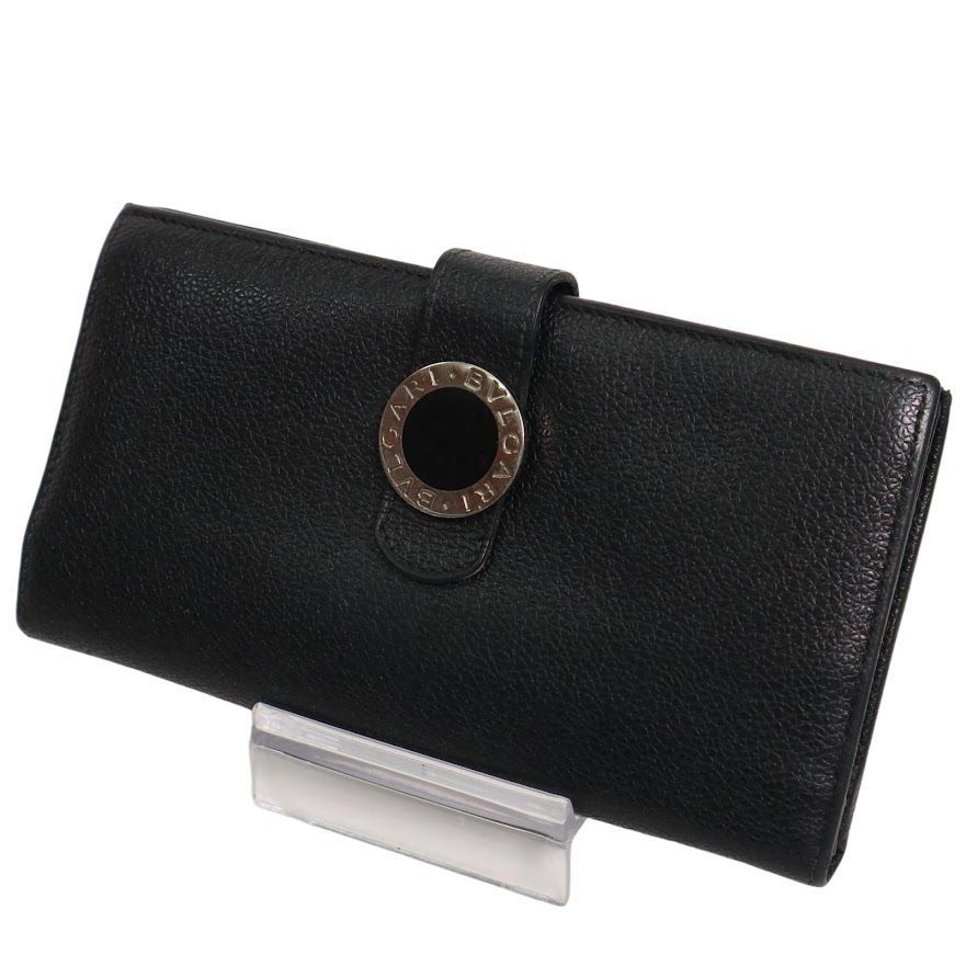 人気】BVLGARI ブルガリ シボ革 レザー 二つ折り 長財布 黒 サークル