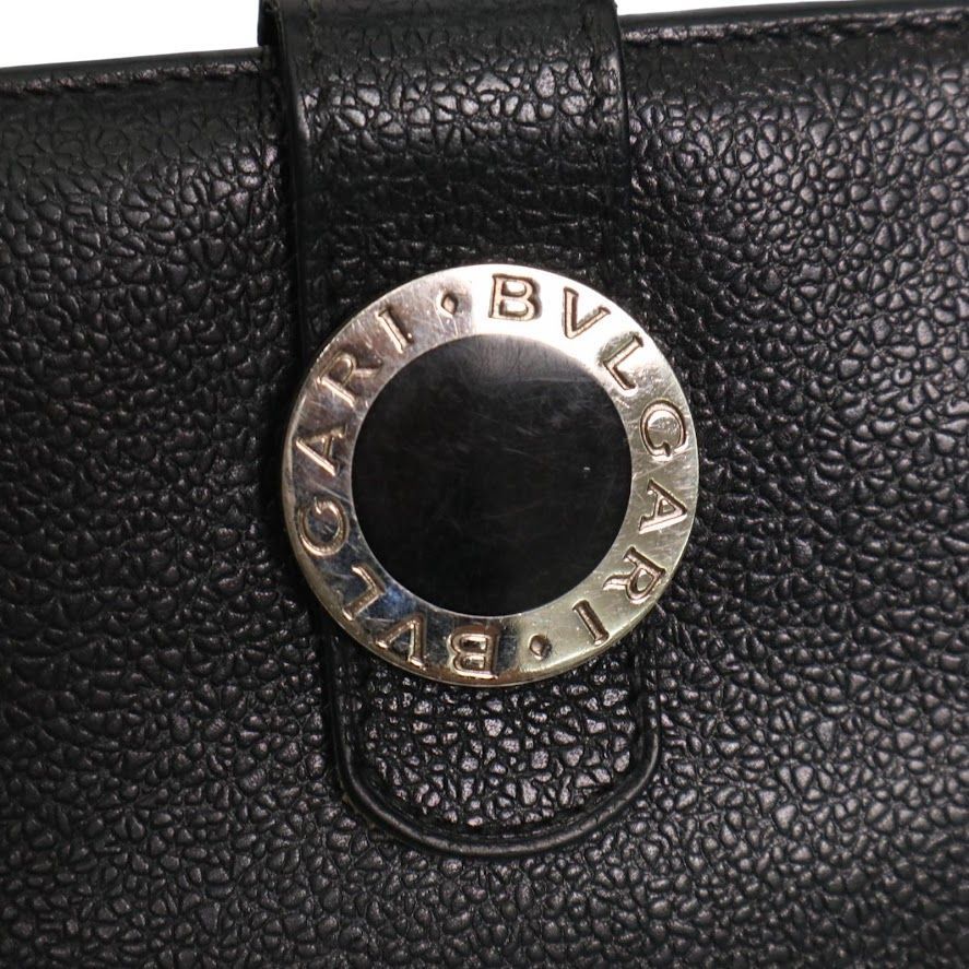 人気】BVLGARI ブルガリ シボ革 レザー 二つ折り 長財布 黒 サークル