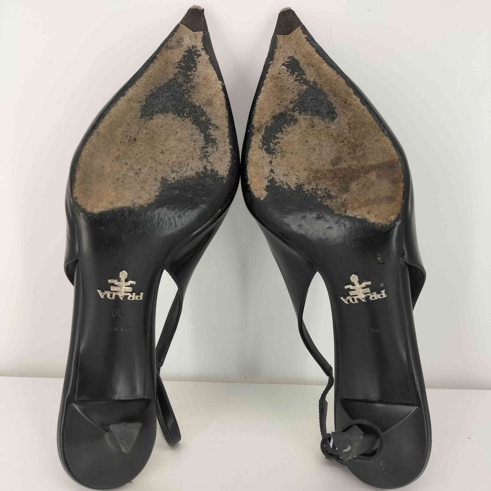 プラダ PRADA スリングバック パンプス ミドルヒール ポインテッドトゥ