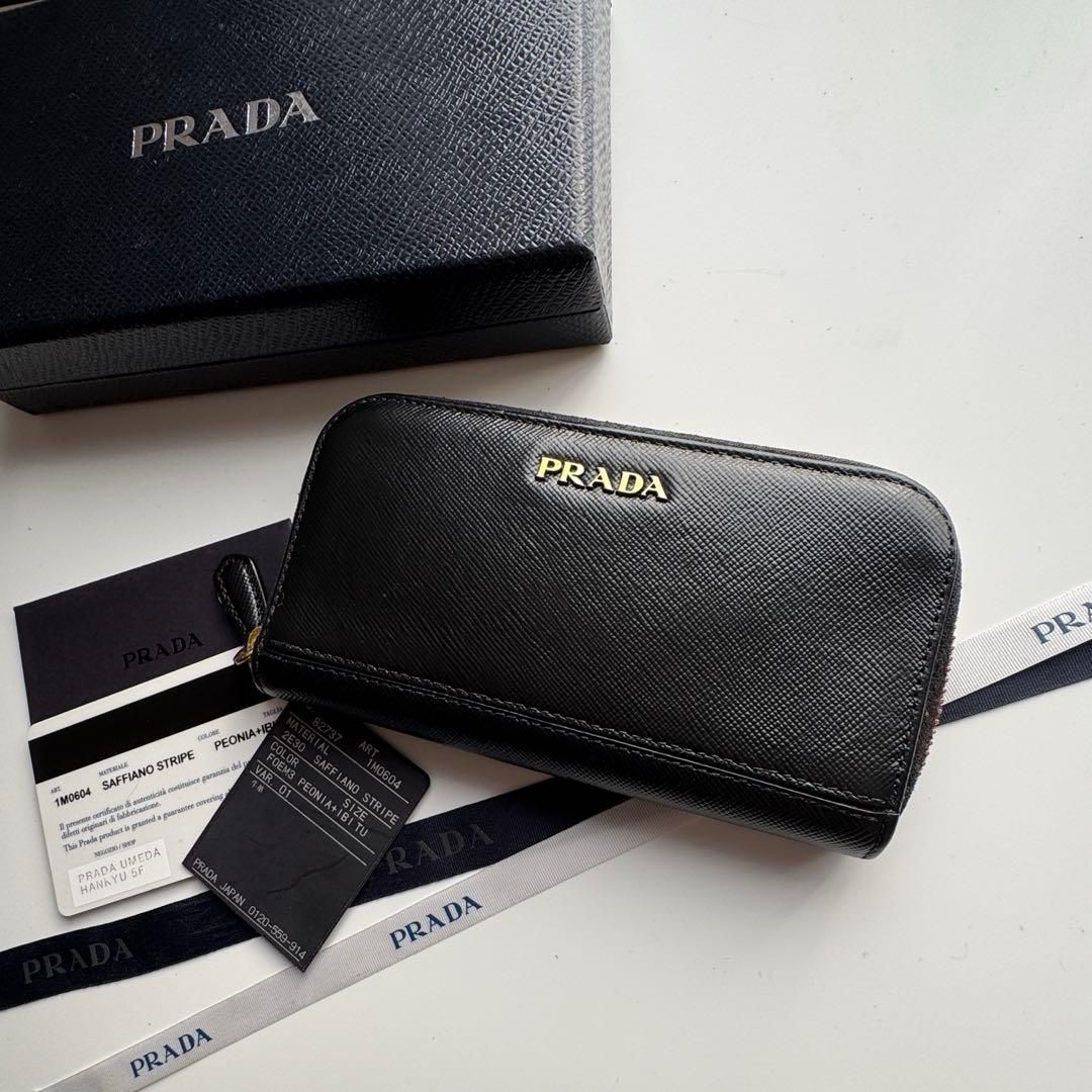 美品】 公式 222 PRADA プラダ サフィアーノラウンドファスナー キーケース