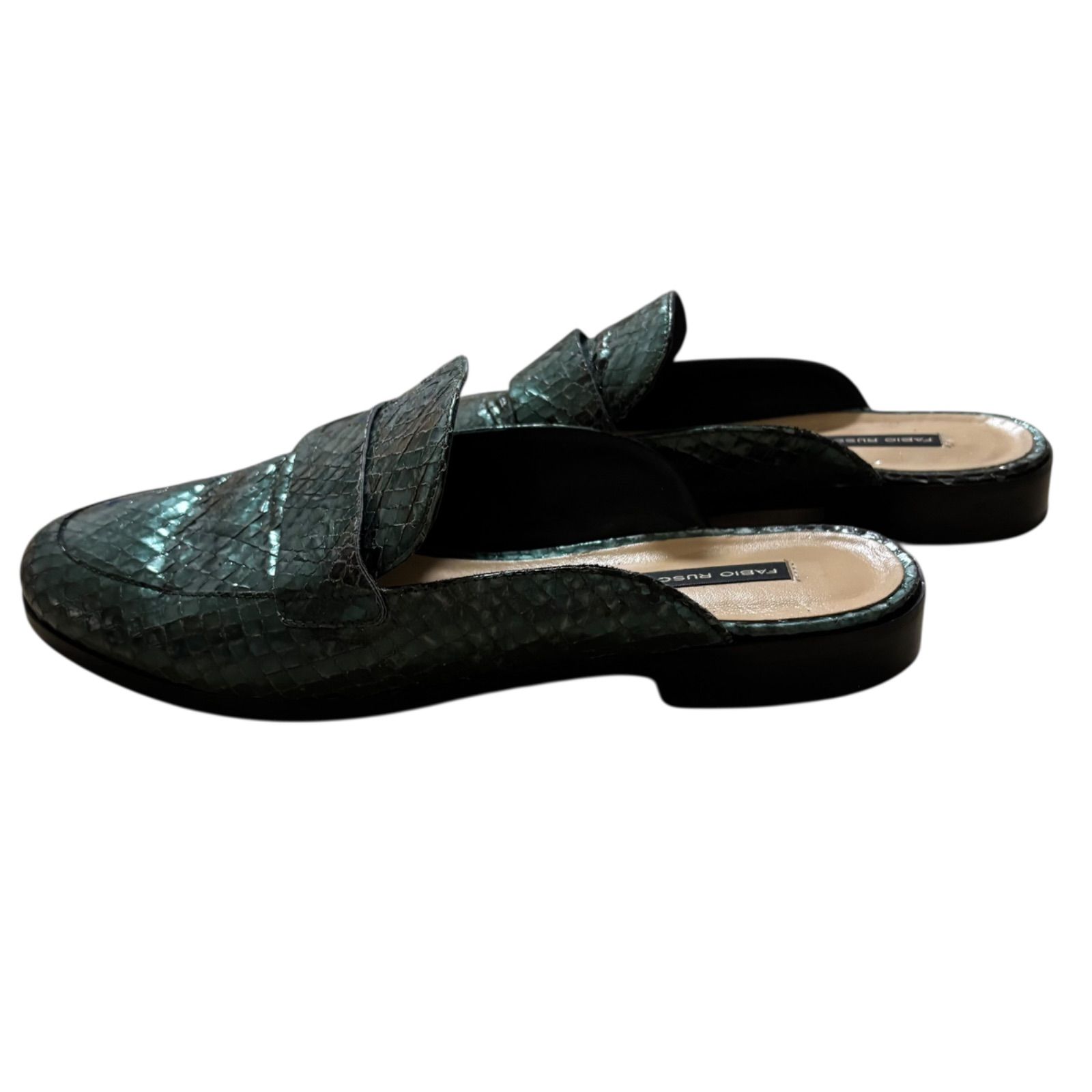 【FABIO RUSCONI】新品未使用ミュールサンダルイタリア製 ZK34 FABIO RUSCONI ファビオルスコーニ ミュール サンダル グリーン