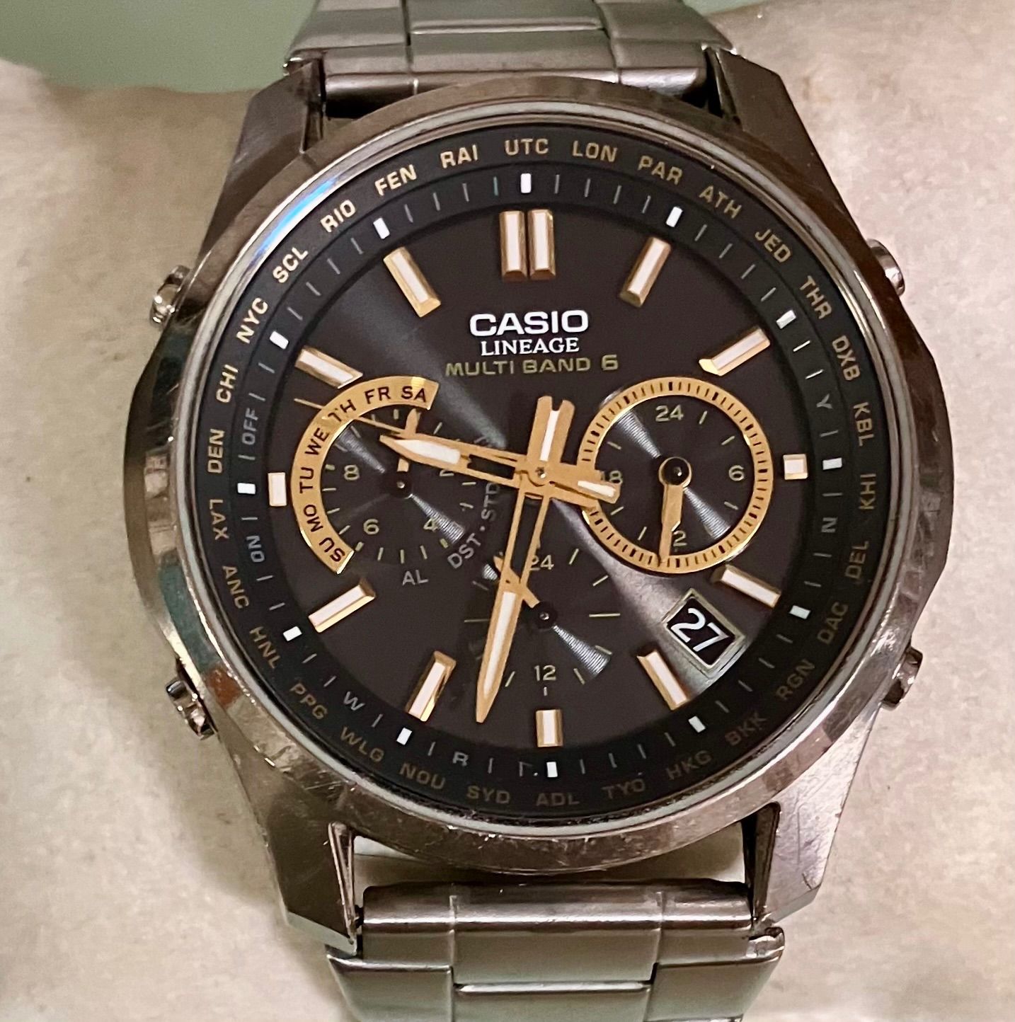 ☆稼働品☆CASIO LINEAGE/カシオ リニエージ☆チタン☆ブラック文字盤 