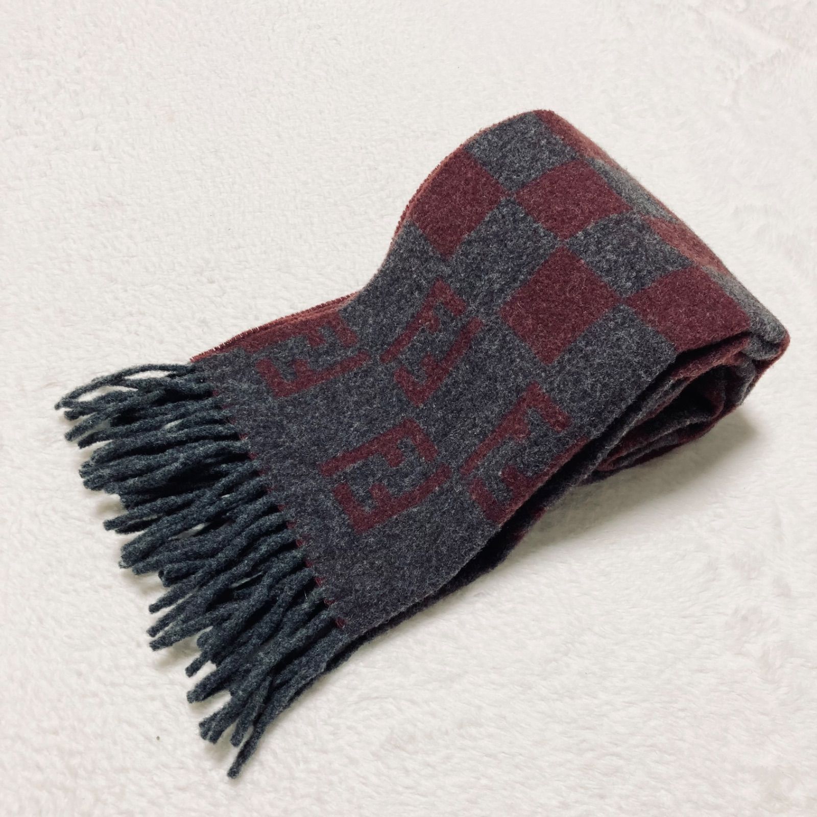 □美品□FENDI フェンディ ペカン×ズッカ マフラー ウール100