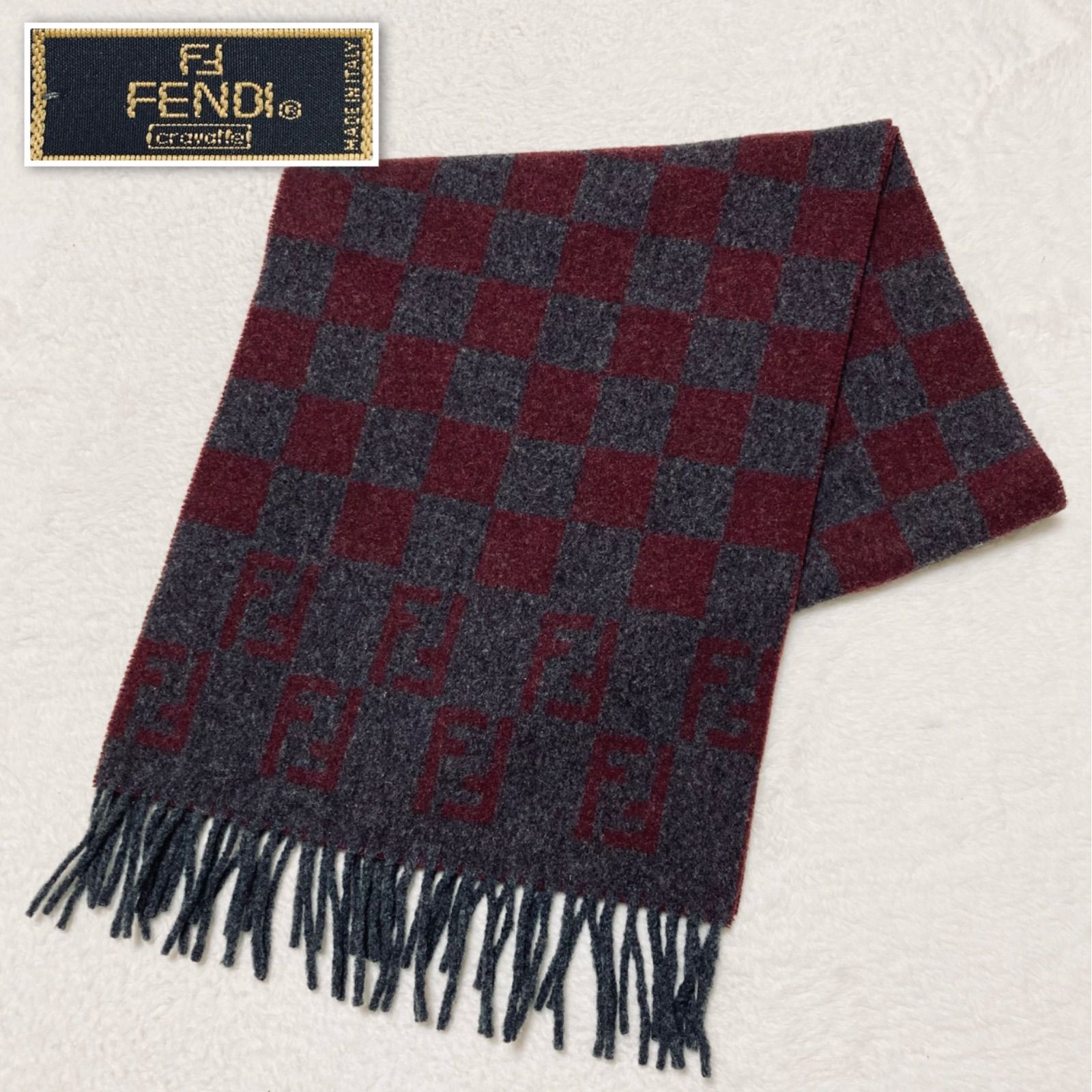 □美品□FENDI フェンディ ペカン×ズッカ マフラー ウール100