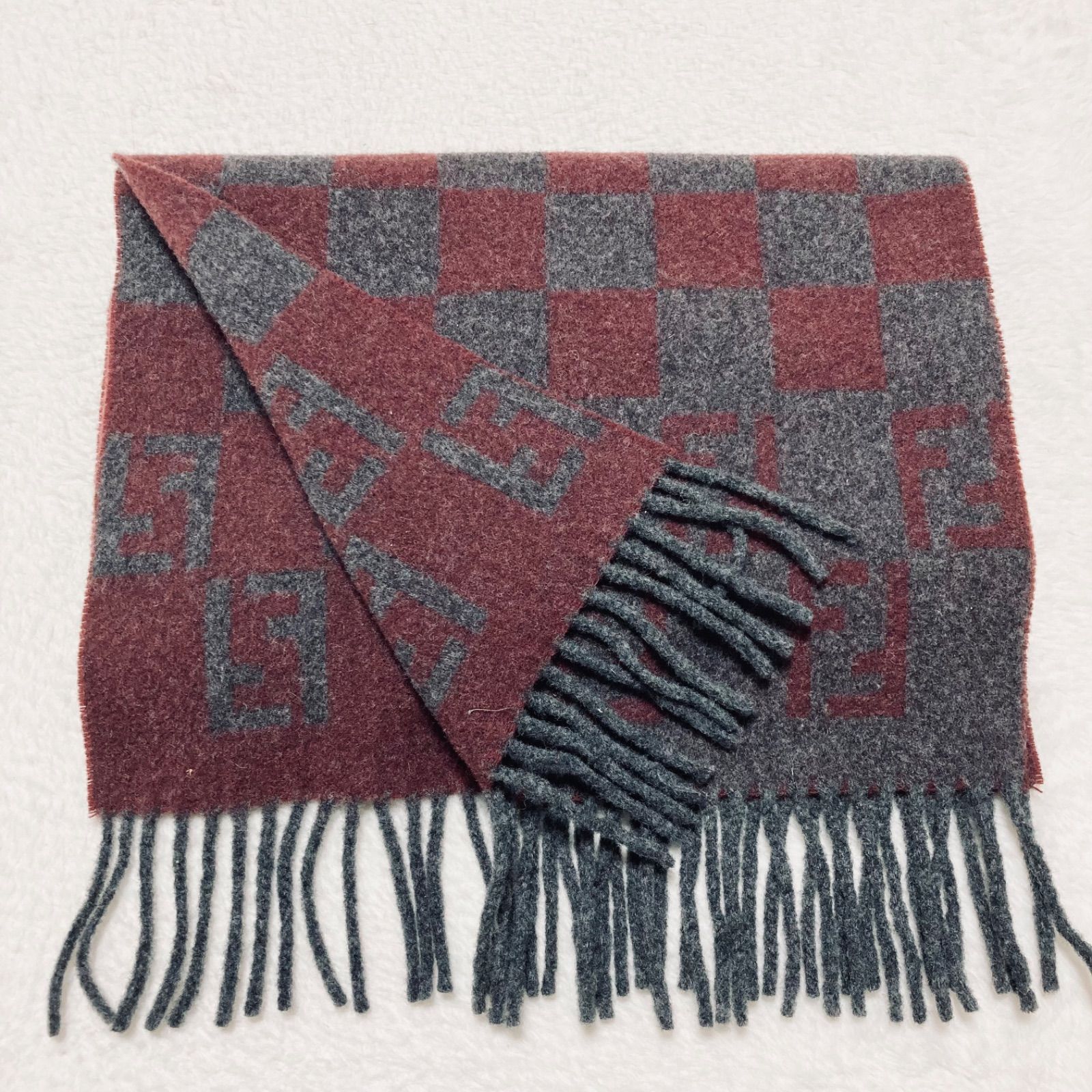 □美品□FENDI フェンディ ペカン×ズッカ マフラー ウール100