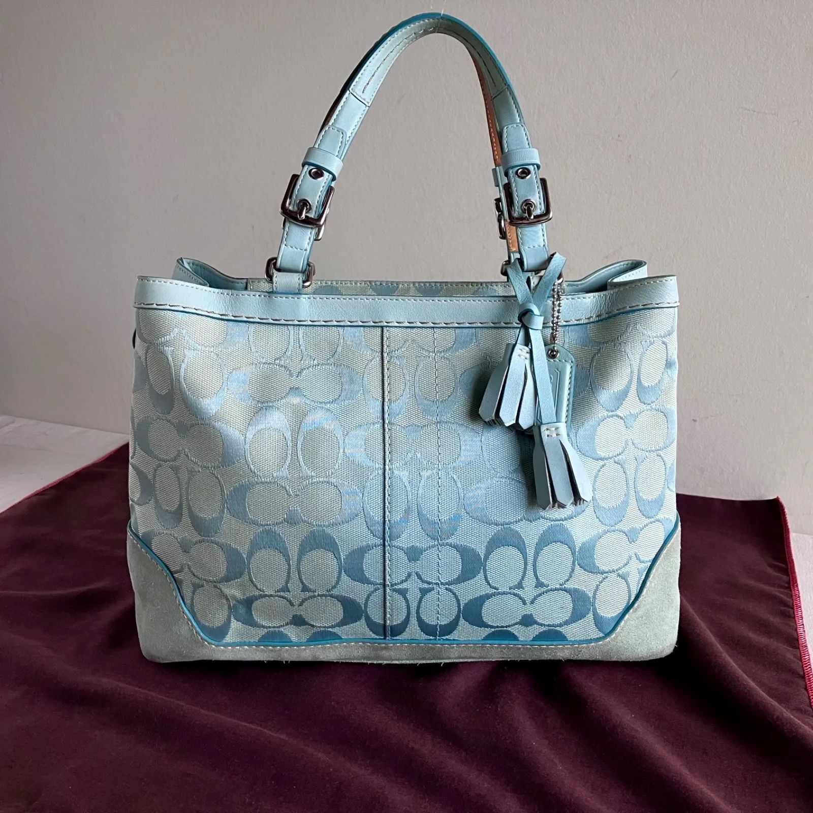 Coach Vintage Baby Blue Soho Signature C Canvas & Leather Trim