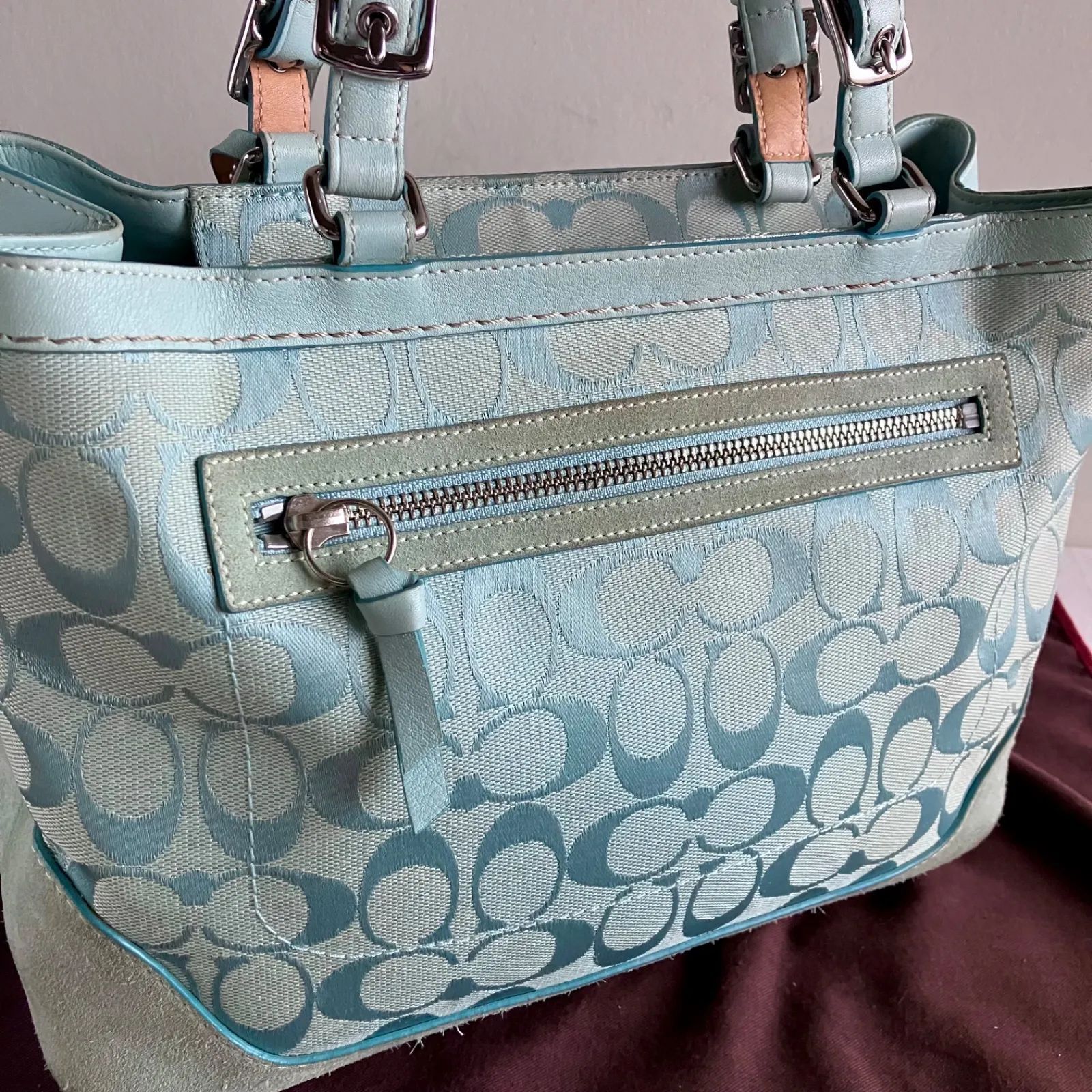 Coach Vintage Baby Blue Soho Signature C Canvas & Leather Trim