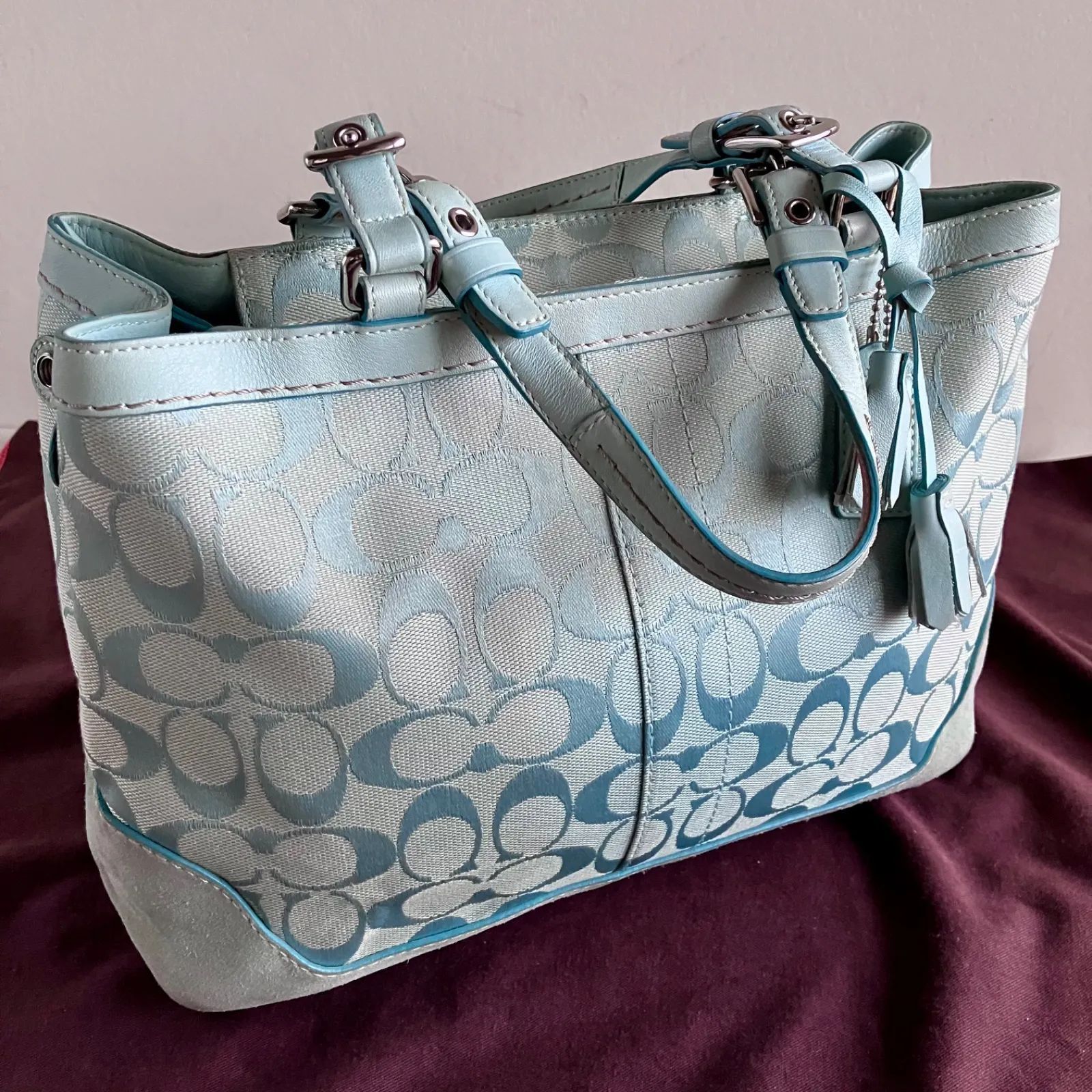 Coach Vintage Baby Blue Soho Signature C Canvas & Leather Trim
