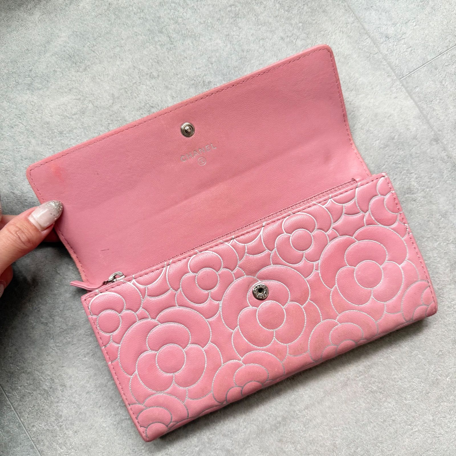 CHANEL シャネル カメリア ココマーク 二つ折り長財布 レザー ピンク