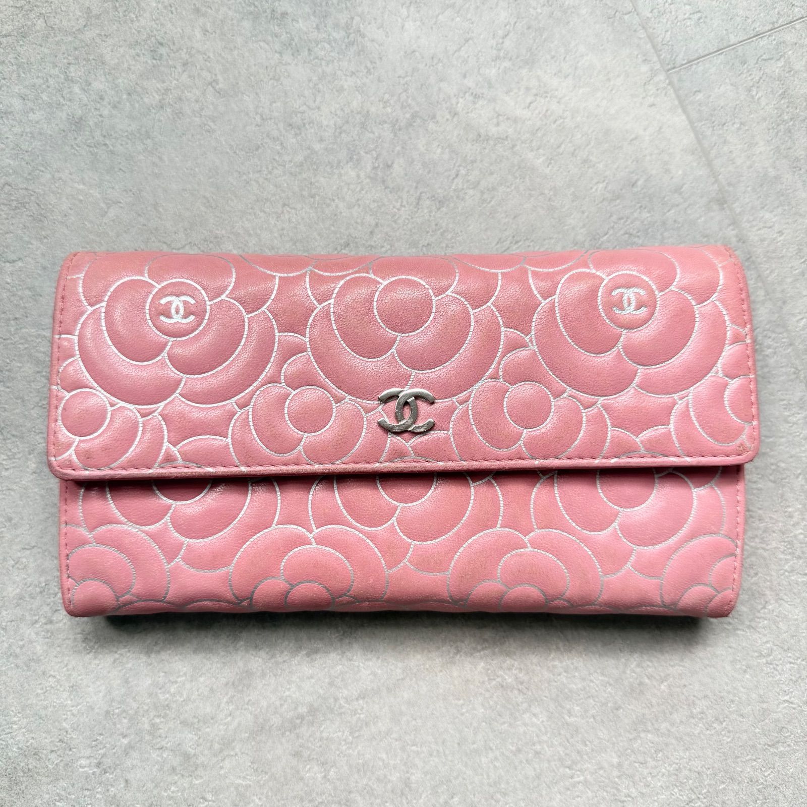 CHANEL シャネル カメリア ココマーク 二つ折り長財布 レザー ピンク