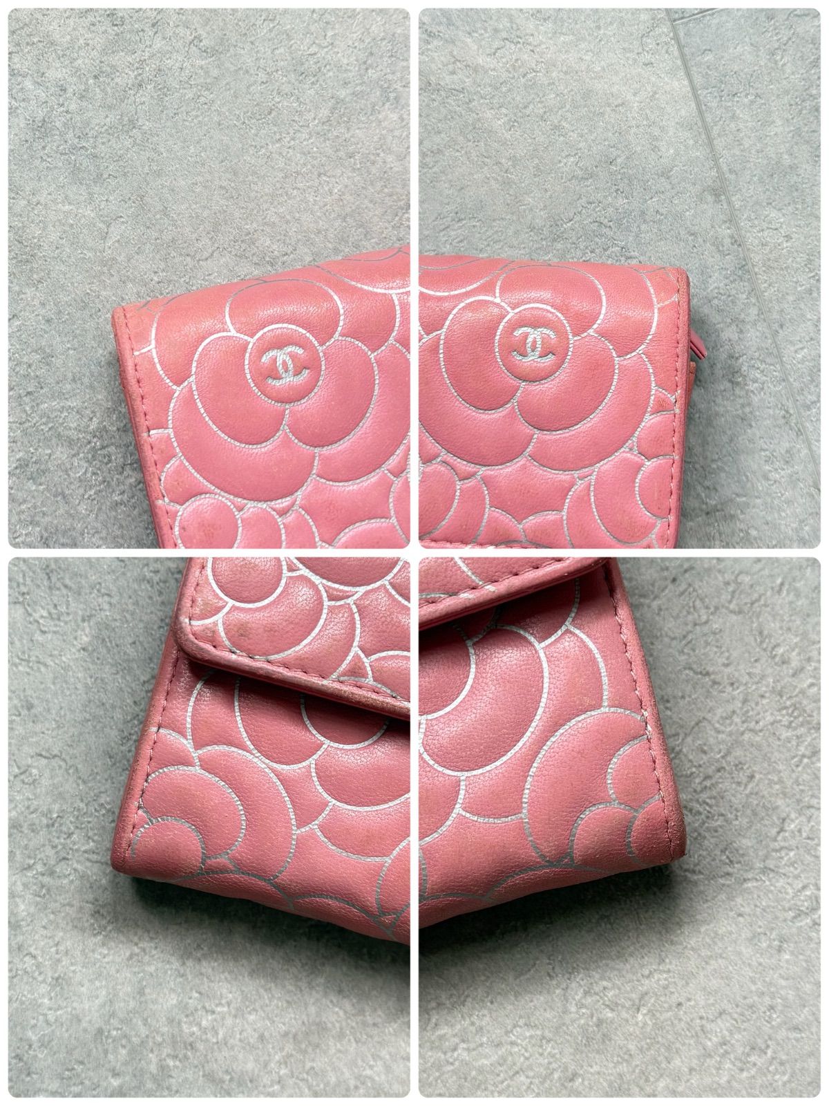 CHANEL シャネル カメリア ココマーク 二つ折り長財布 レザー ピンク