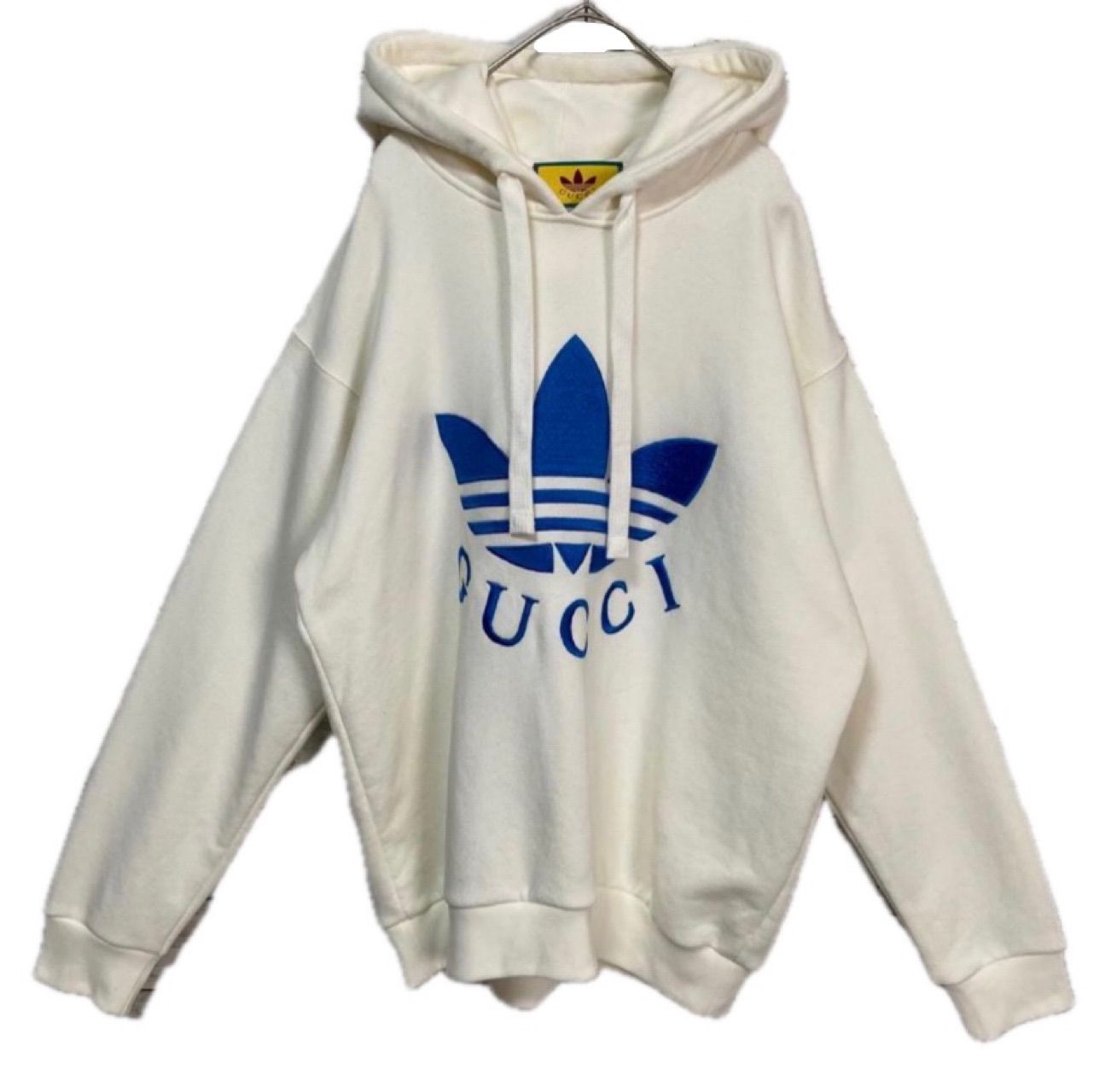 美品✨アディダス×グッチ スウェットパーカー トレフォイルロゴ ブラック グッチ アディダス トレフォイル 刺繍ロゴ パーカー GUCCI ADIDAS
