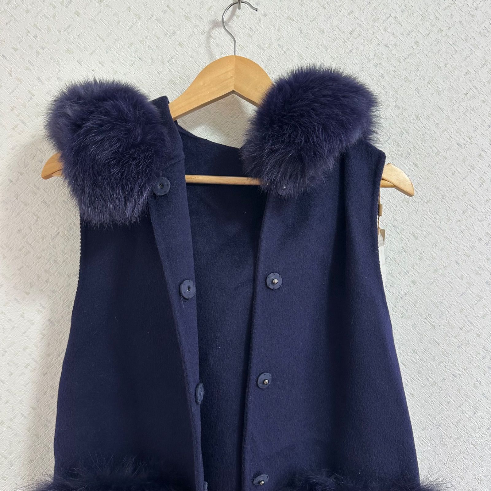 ウール ネイビー ロングコート ファー付き ZK25 【美品】GNA comode styleファー付きロングコート アウター