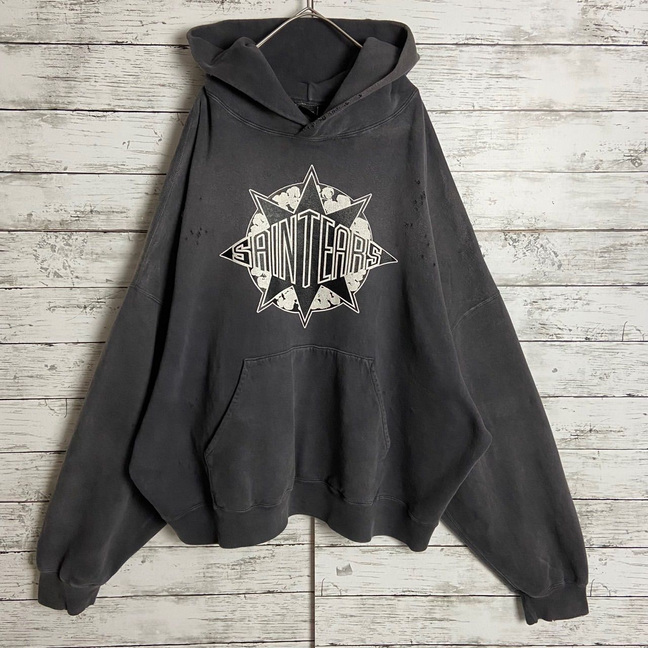 未使用✨️24AW セントマイケル ダメージ加工 プルオーバーパーカー M 24AW 】セントマイケル × デニムティアーズ ダメージ 加工 パーカー