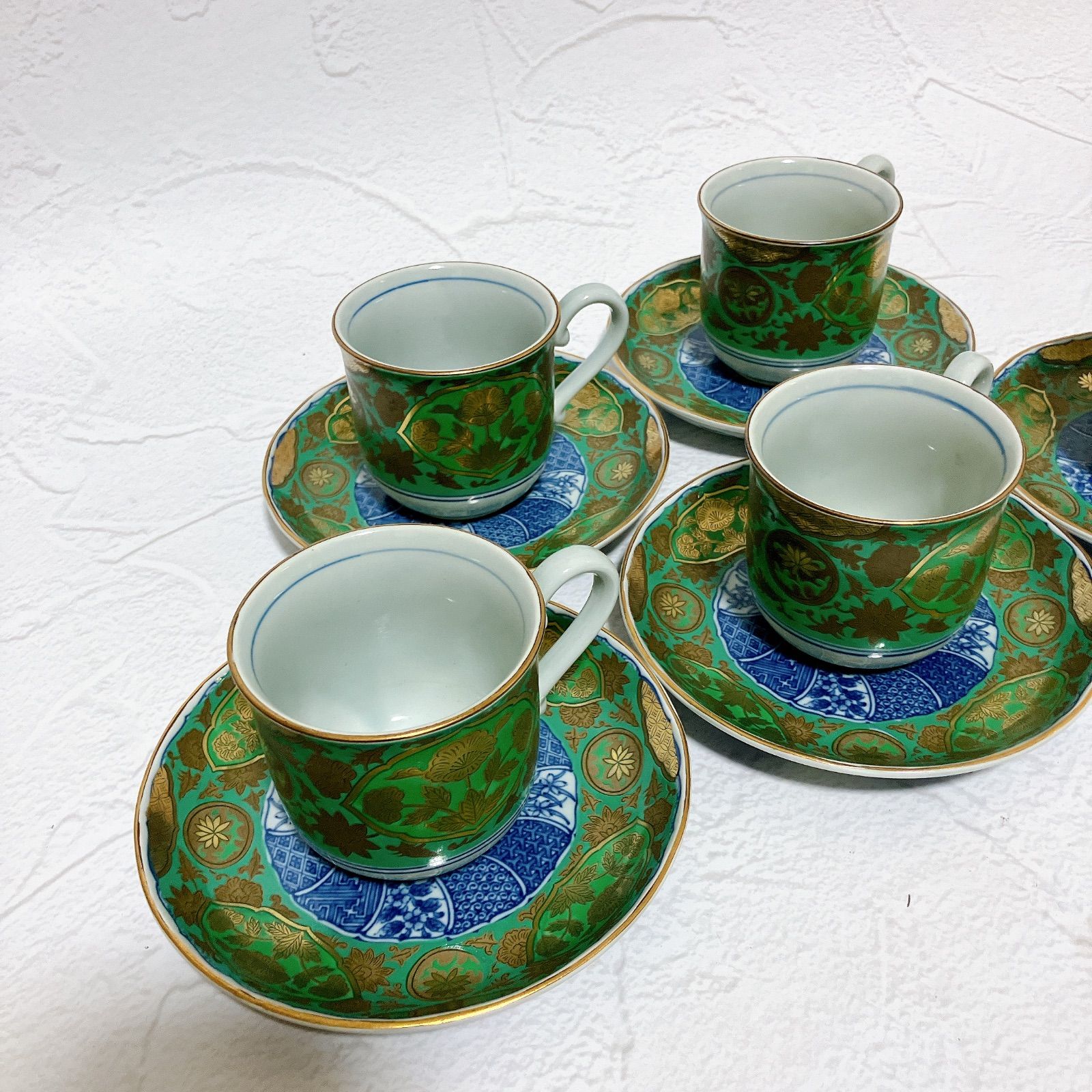 有田焼 青藍窯 カップ＆ソーサー 5客セット 古伊万里風 金彩 昭和