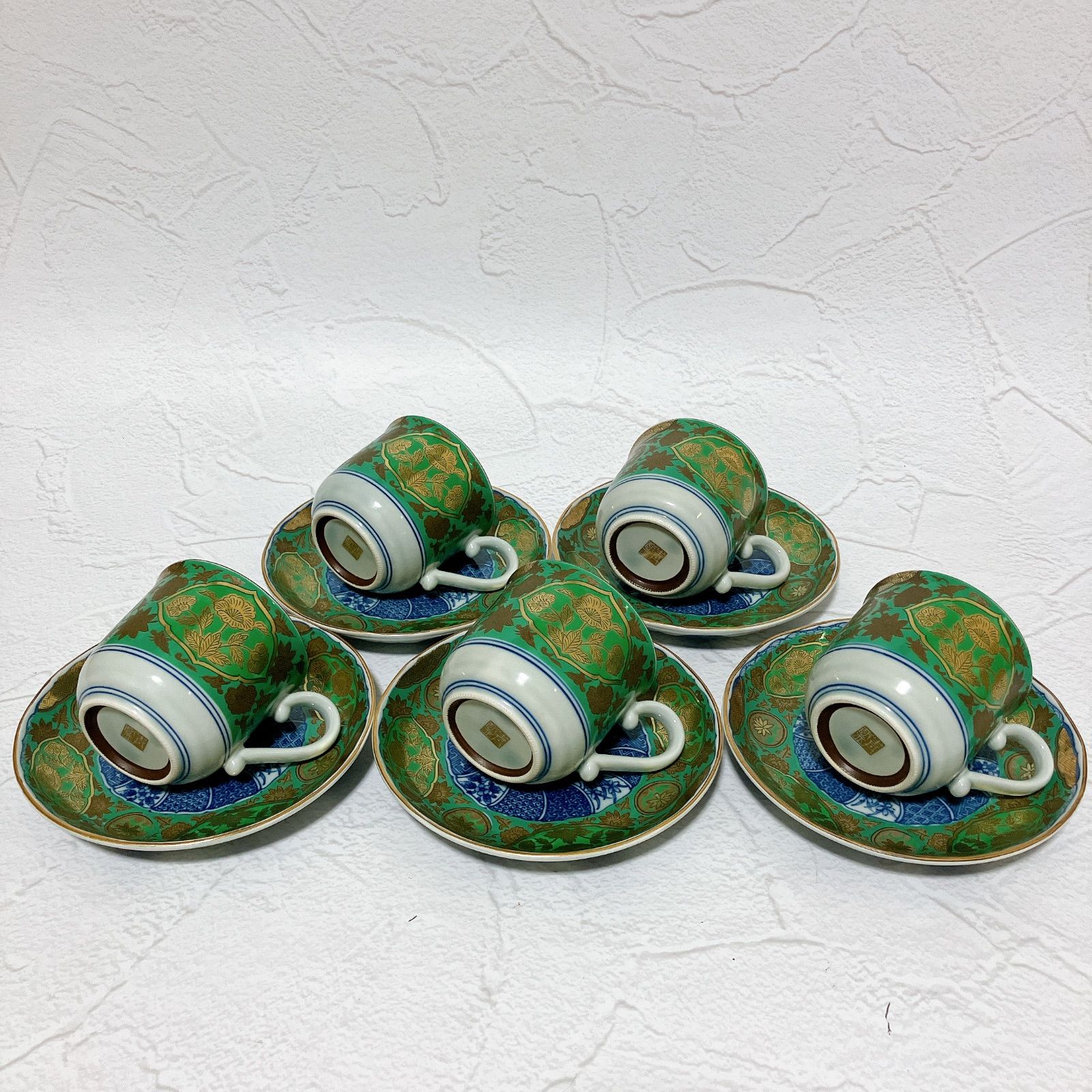 有田焼 青藍窯 カップ＆ソーサー 5客セット 古伊万里風 金彩 昭和